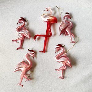 Pink Flamingo Holiday Ornaments Set